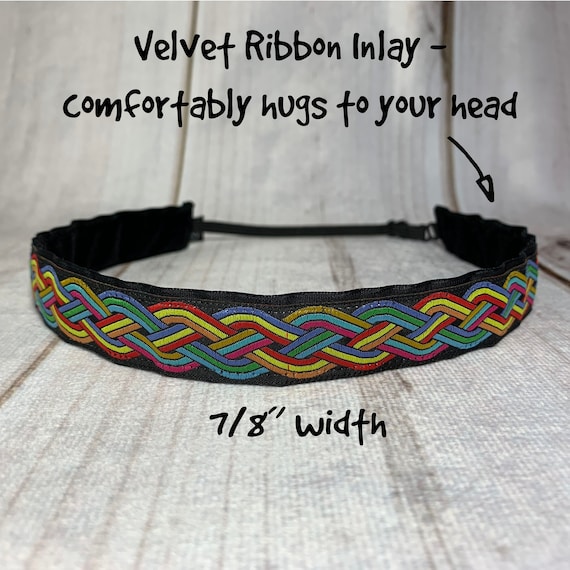 7/8" BRAIDED RAINBOW Headband / Adjustable Nonslip Headband / LGBTQ Headband / Gay Pride Headband / Button Option
