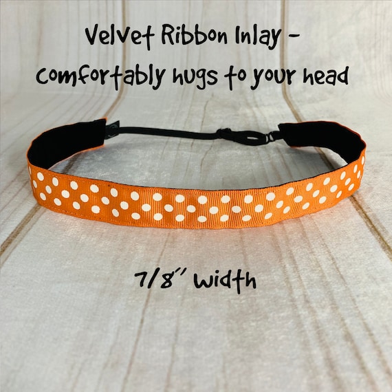 7/8" ORANGE POLKA DOT Headband / Adjustable Nonslip Headband / Button Headband Option by Busy Bee Headbands