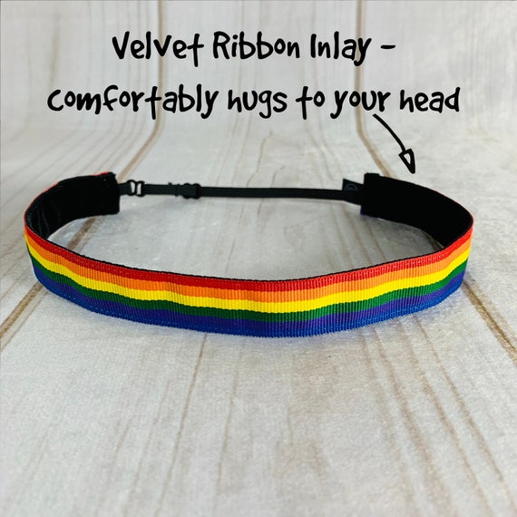 7/8" RAINBOW Headband / PRIDE Headband / LGBTQ Headband / Adjustable Nonslip Headband / Button Headband Option by Busy Bee Headbands