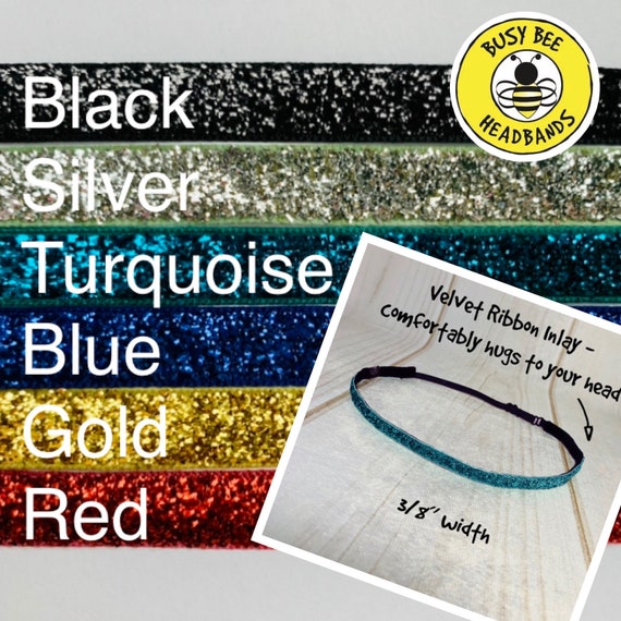 3/8" SPARKLE Headband / Glitter Headband / Workout Runners Adjustable Nonslip Headband / Button Headband Option by Busy Bee