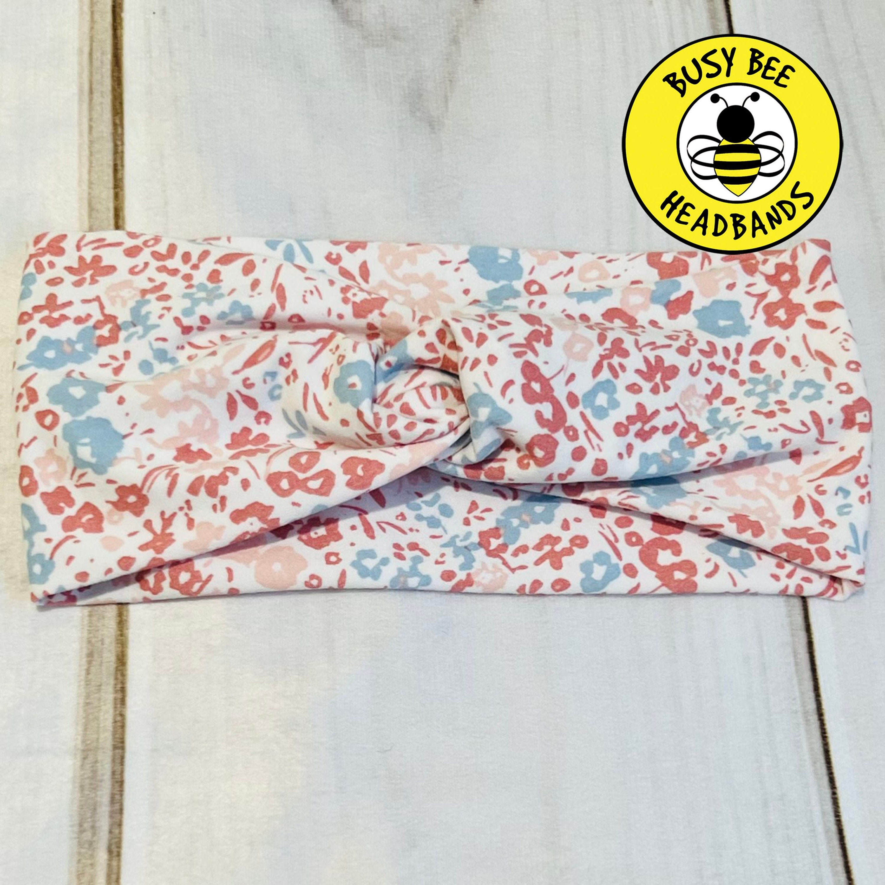 PINK BLUE DAISIES Daisy Headband, Faux Top Knot Headband, Twisted