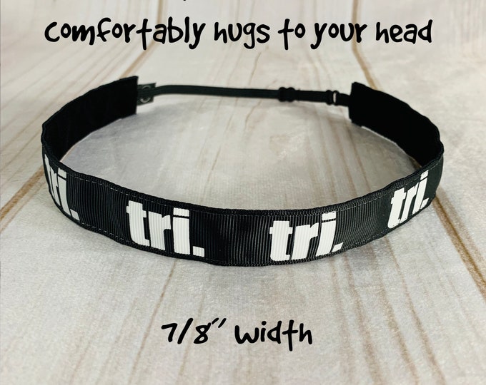 7/8" TRI Triathlon Headband / Triathlete Headband / Adjustable Nonslip Headband / Button Headband Option by Busy Bee Headbands