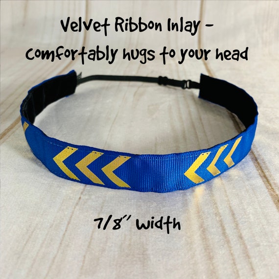 7/8" BLUE & GOLD CHEVRON Headband / Adjustable Nonslip Headband / Button Headband Option by Busy Bee Headbands