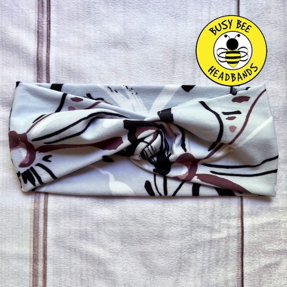 Blue Painted Large Floral Headband, Top Knot Headband, Twisted Headband, Turban Headband, Wide Headband, Nurse Button Headband