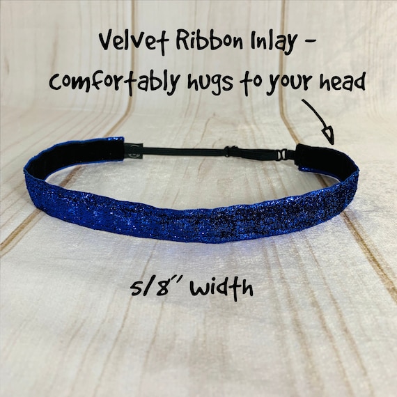 3/8" or 5/8" BLUE SPARKLE Headband / Glitter Headband / Workout Fitness / Adjustable Nonslip Headband / Button Headband Option by Busy Bee