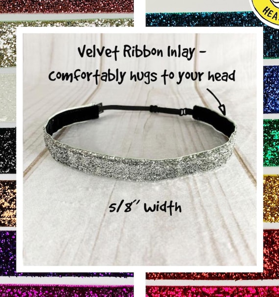 5/8" SPARKLE GLITTER Headbands / Running Headband / Workout Headband / Adjustable Nonslip Headband / Button Headband Option by Busy Bee