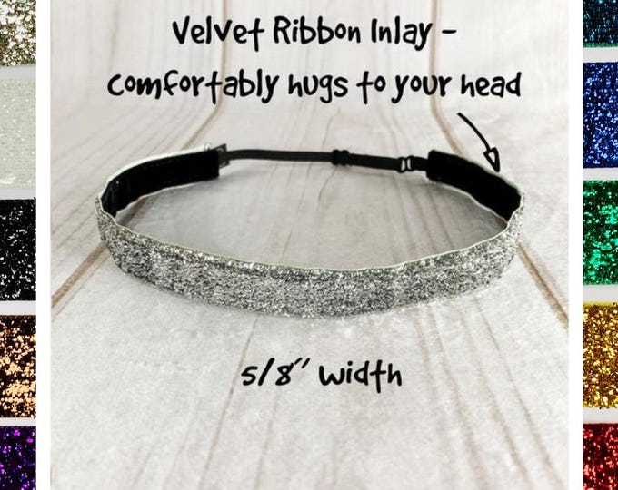 5/8" SPARKLE GLITTER Headbands / Running Headband / Workout Headband / Adjustable Nonslip Headband / Button Headband Option by Busy Bee