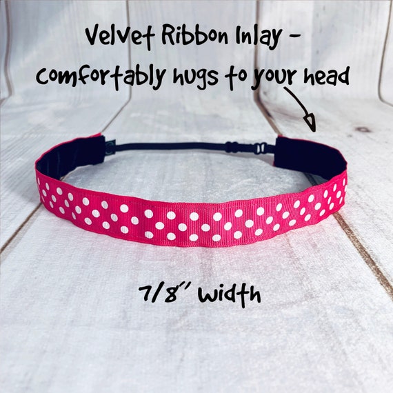 7/8" PINK POLKA DOT Headband / Adjustable Nonslip Headband / Button Headband Option by Busy Bee Headbands