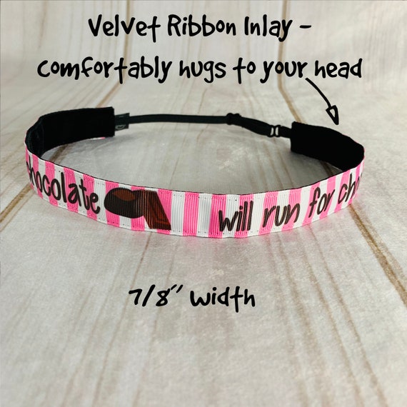 7/8" Will RUN FOR CHOCOLATE Headband /  Running Runner  / Adjustable Nonslip Headband / Button Headband Option by Busy Bee Headbands