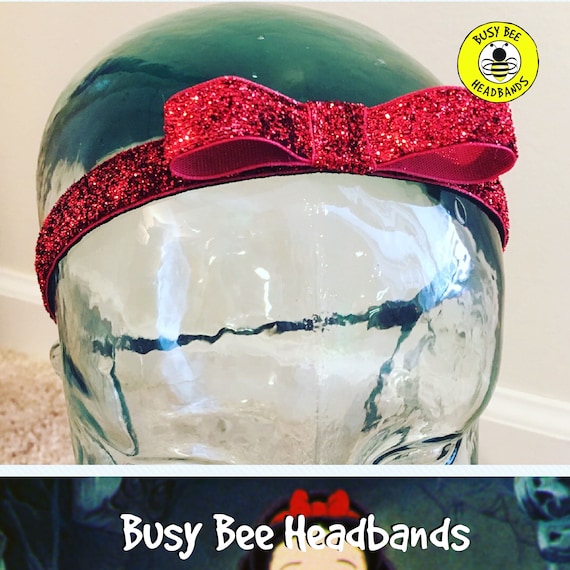 5/8" RED BOW SPARKLE Headband / Red Bow Headband / Princess Headband / Adjustable Nonslip Headband / Button Headband Option by Busy Bee