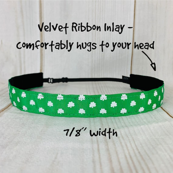7/8" SHAMROCK Headband / St. Patty's Day Headband / Lucky Clover Adjustable Nonslip Headband / Button Headband Option by Busy Bee Headbands