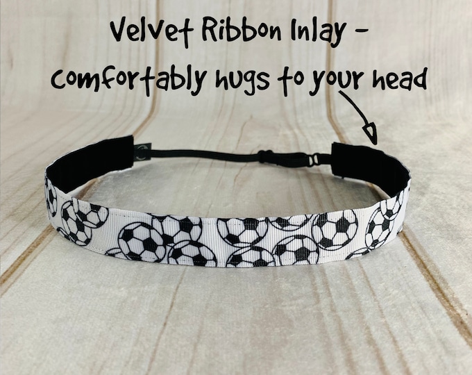 7/8" SOCCER Headband / Gift for Soccer Player / Soccer Player / Adjustable Nonslip Headband / Button Headband Option by Busy Bee Headbands