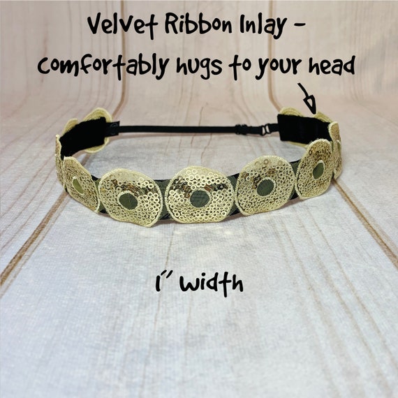 1.25" GOLD SEQUINS Headband / Sparkle Bling Headband / Adjustable Nonslip Headband / Button Headband Option by Busy Bee Headbands