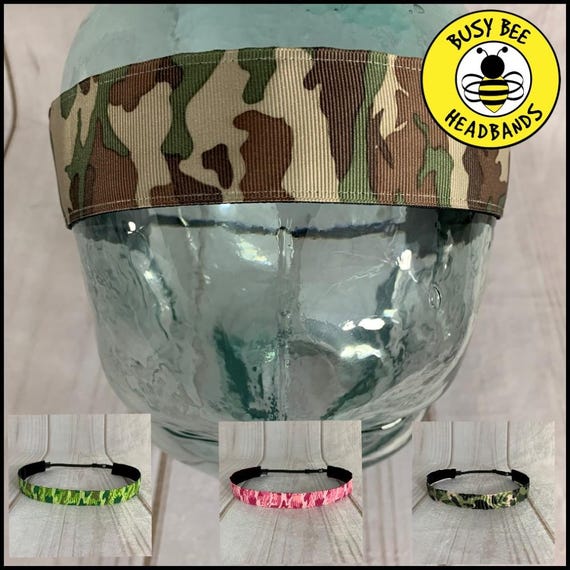 Camo Nonslip Headband, Adjustable 1.5" Army Print