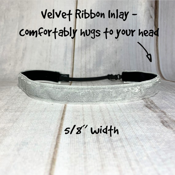 5/8" WHITE SPARKLE Headband / Frosty Headband / Snow Headband / Adjustable Nonslip Headband / Button Headband Option by Busy Bee Headbands