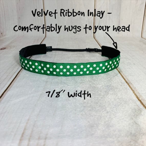 7/8" GREEN POLKA DOT Headband / Adjustable Nonslip Headband / Button Headband Option by Busy Bee Headbands