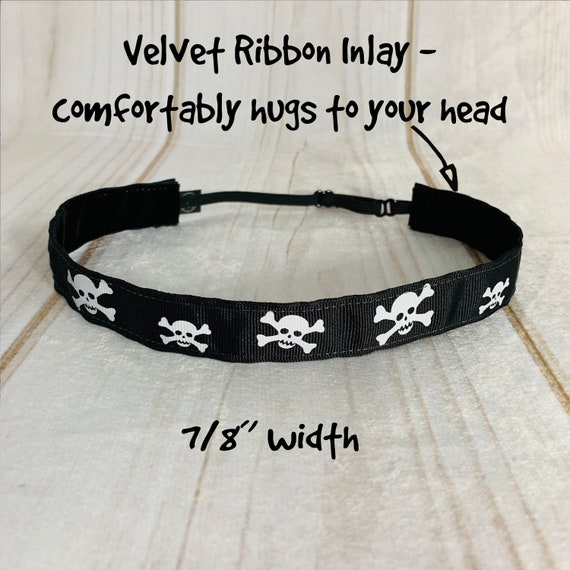 7/8" SKULL Headband / Fitness Workout Running CrossFit Headband / Adjustable Nonslip Headband / Button Headband Option by Busy Bee Headbands
