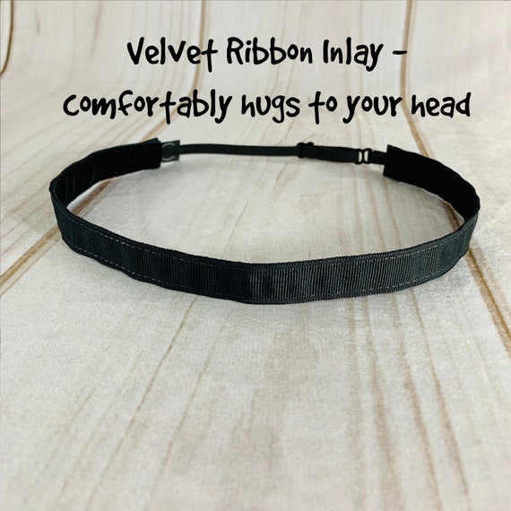 5/8" SOLID BLACK Headband / Plain Wide Workout Headband / Adjustable Nonslip Headband / Button Headband Option by Busy Bee