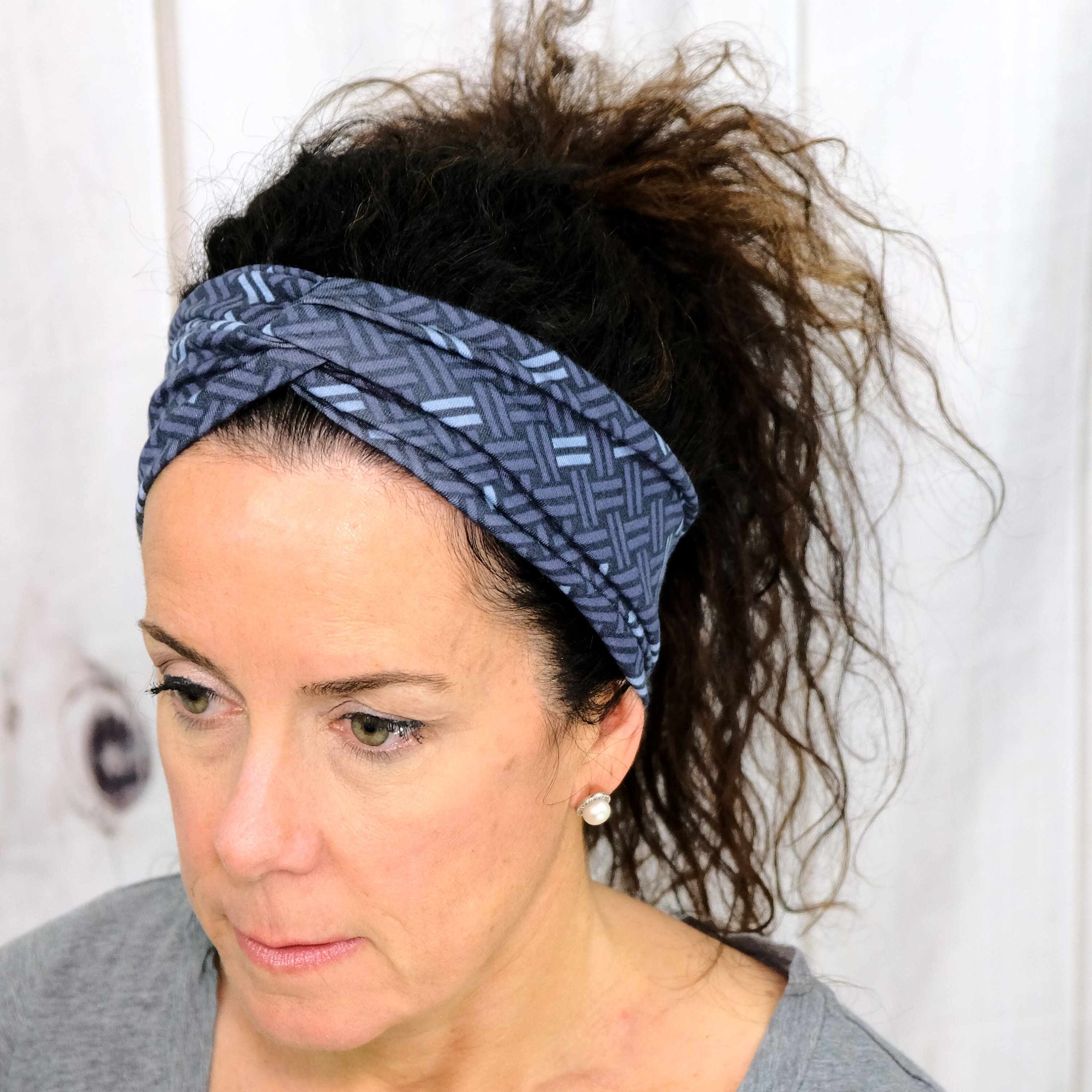 BASKET WEAVE NAVY Headband / Turban Headband / Knotted Headband / Wide