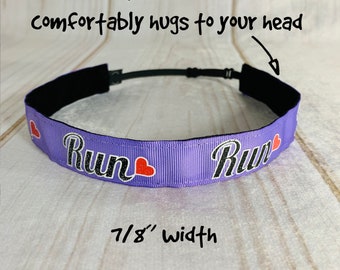 7/8" LOVE TO RUN Headband / Gift for Runner / Adjustable Nonslip Headband / Button Headband Option by Busy Bee Headbands