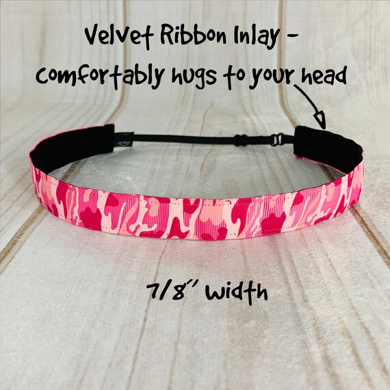 Pink Camo Headband: Adjustable Nonslip 7/8" Ribbon Headband