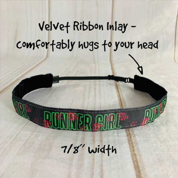 7/8" RUNNER GIRL Headband / Workout Running Race Day Headband / Adjustable Nonslip Headband / Button Headband Option by Busy Bee Headbands