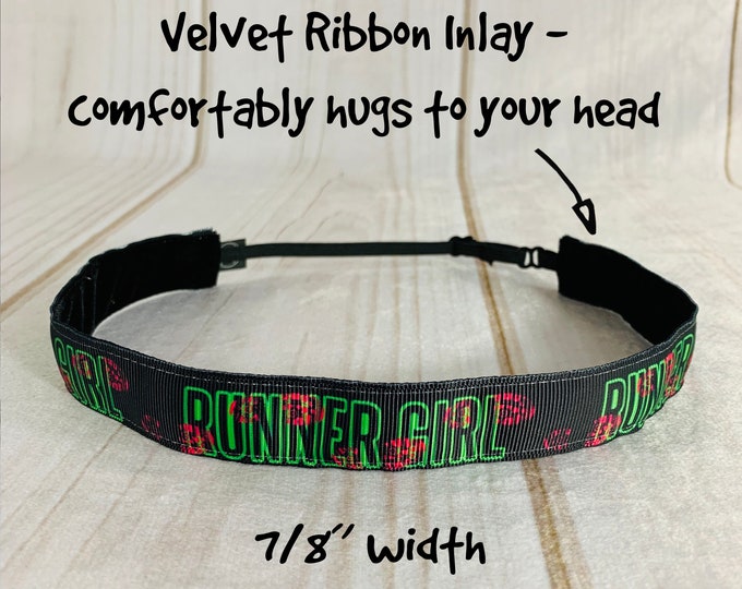 7/8" RUNNER GIRL Headband / Workout Running Race Day Headband / Adjustable Nonslip Headband / Button Headband Option by Busy Bee Headbands