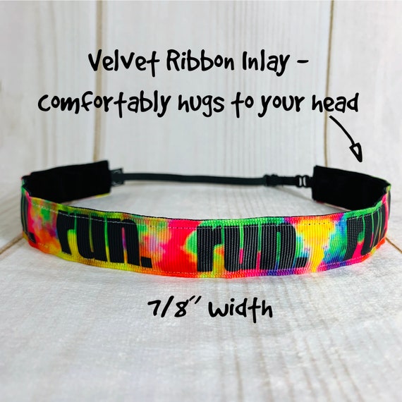 7/8" TIE DYE RUN Headband / Workout Headband / Gift for Runner / Adjustable Nonslip Headband / Button Headband Option by Busy Bee Headbands