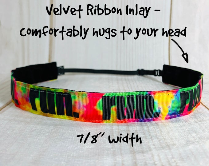 7/8" TIE DYE RUN Headband / Workout Headband / Gift for Runner / Adjustable Nonslip Headband / Button Headband Option by Busy Bee Headbands