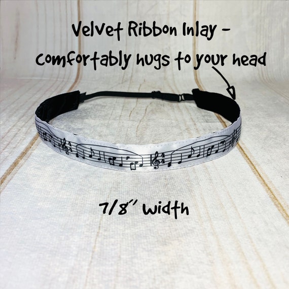 7/8" MUSIC NOTES Headband / Gift for Music Lover / Marching Band Gift Idea / Nonslip Headband / Adjustable Headband /