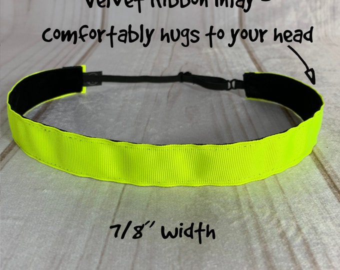 7/8"NEON YELLOW Headband / Light Yellow Neon Sunflower Workout Fitness / Adjustable Nonslip / Button Headband Option by Busy Bee Headbands