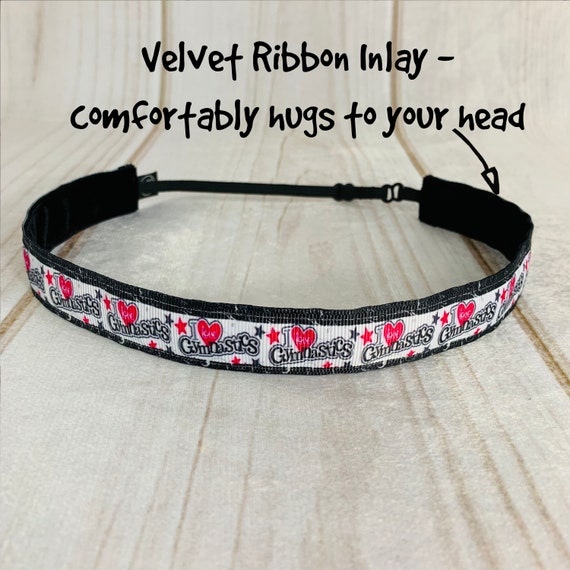 7/8" I LOVE GYMNASTICS Headband / GYMNAST Headband / Adjustable Nonslip Headband / Button Headband Option by Busy Bee Headbands