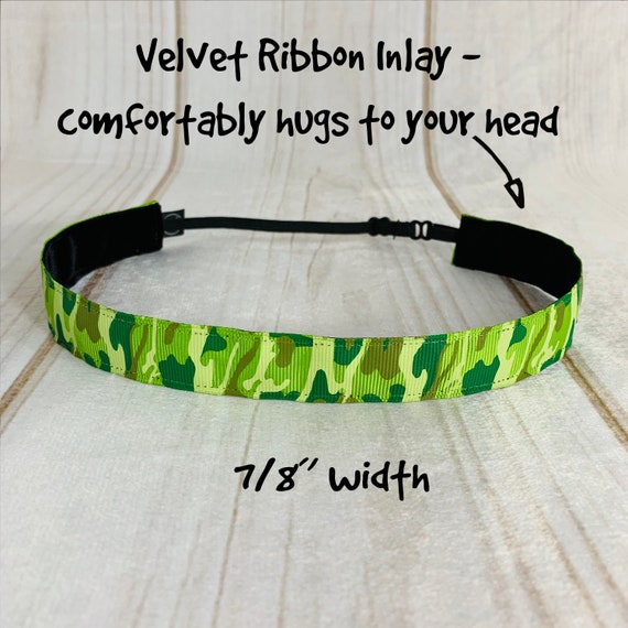 Green Camo Adjustable Headband - Nonslip 7/8" Width