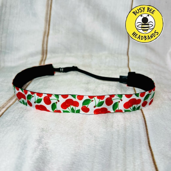 7/8" CHERRIES CHERRY TREE Headband / Adjustable Nonslip Headband / Running Fitness Workout / Button Headband Option by Busy Bee Headbands