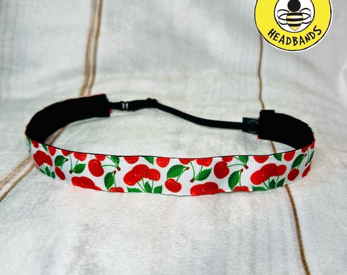 7/8" CHERRIES CHERRY TREE Headband / Adjustable Nonslip Headband / Running Fitness Workout / Button Headband Option by Busy Bee Headbands