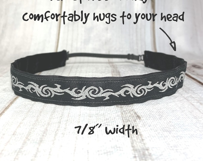 Black Barbed Wire Tattoo Style Headband – Adjustable, Nonslip, 7/8" Width
