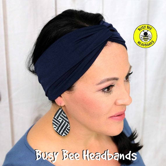 NAVY BLUE Headband / Twisted Turban Headband / Top Knot Headband / Wide Headband / Yoga Headband / Boho Style Headband / Busy Bee Headbands
