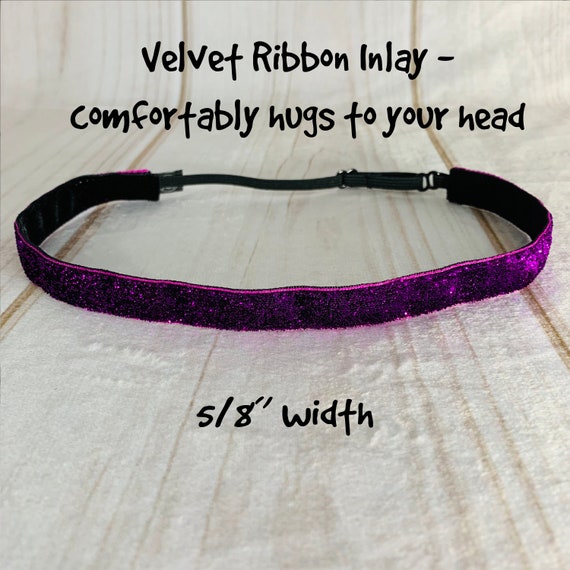 5/8" FUCHSIA SPARKLE Headband / Glitter Headband / Adjustable Nonslip Headband / Button Headband Option by Busy Bee Headbands
