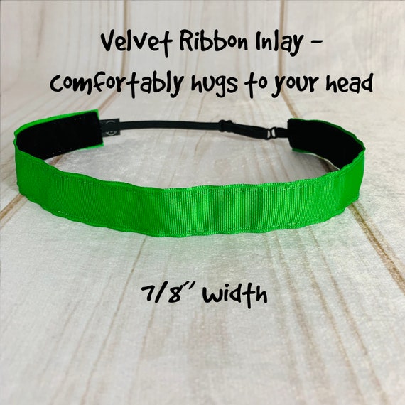 7/8" SOLID GREEN Headband / Adjustable Nonslip Headband / Button Headband Option by Busy Bee Headbands