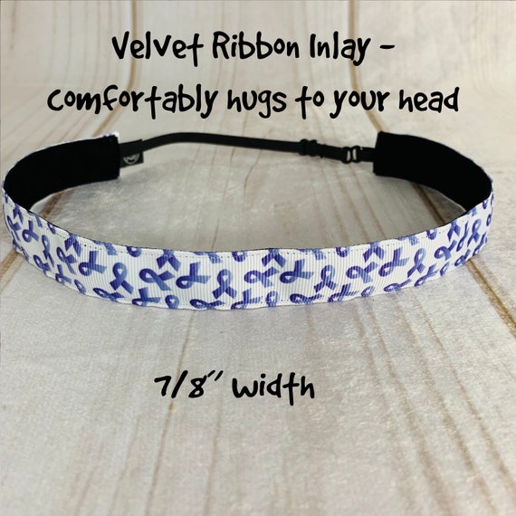 7/8" PURPLE RIBBON Headband / Cancer Awareness Headband / Adjustable Nonslip Headband / Button Headband Option by Busy Bee Headbands