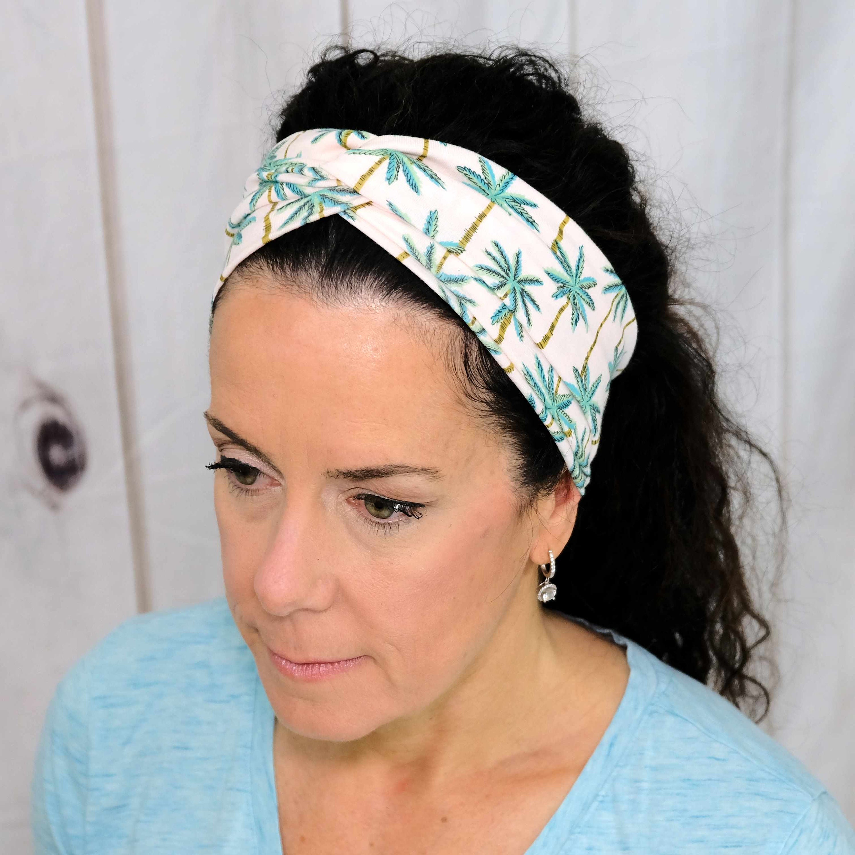 PALM TREES Headband / Twisted Turban Headband / Top Knot Headband / Wide Headband / Yoga