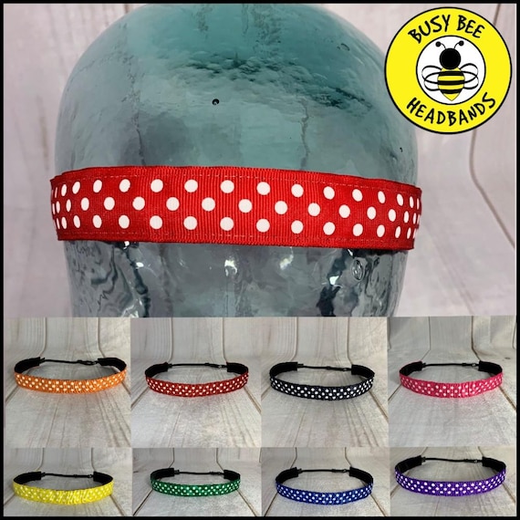 1" POLKA DOT Headband - CHOOSE Color - Adjustable Nonslip (fits kids and adults) by Busy Bee Headbands
