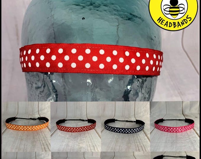 Polka Dot Headband – Adjustable Nonslip Athletic Hairband (Fits Kids Adults)