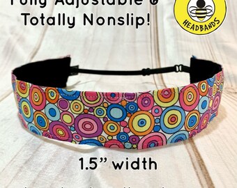 1.5” GROOVY CIRCLES Wide Headband / Adjustable Nonslip Headband / Button Headband Option by Busy Bee Headbands