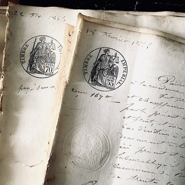 1850s-1880s Antique French Notary Papers, Five Pages, Hand Cursive Writing, Handwritten Page, Old Calligraphy, Vintage Scripts