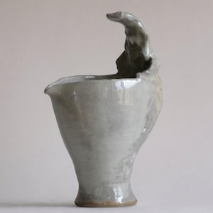 Handmade vintage vase, light grey vase