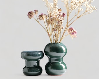 Green candle holder and green vase vintage ceramic