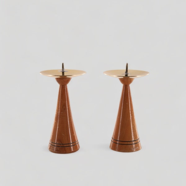 Vintage wooden candle holders set of 2