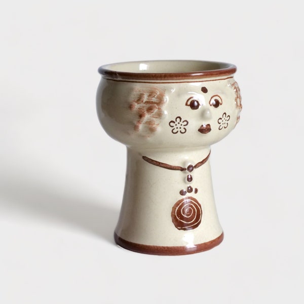 Vintage Keramik Frau Gesicht Blumentopf  Beige und Braun VEB 2952 A