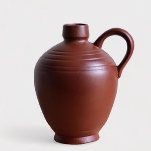 Vintage terracotta round bottle, ceramic bottle vase with handle